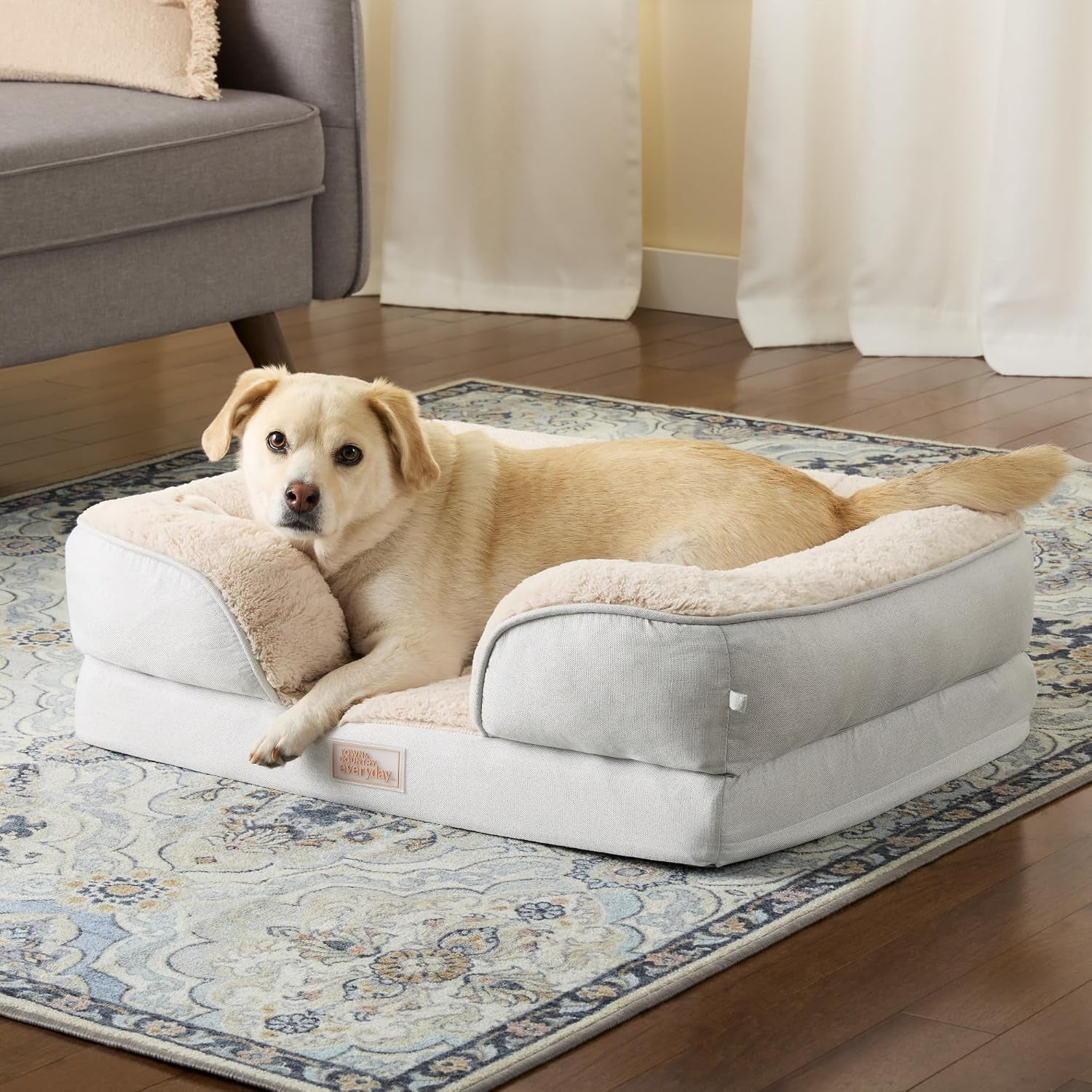 town-country-everyday-cuddletown-comfy-solid-bolster-sofa-pet-bed-supportive-calming-egg-crate-foam-non-slip-bottom-machine-washable-cover-grey-medium-28x23x8