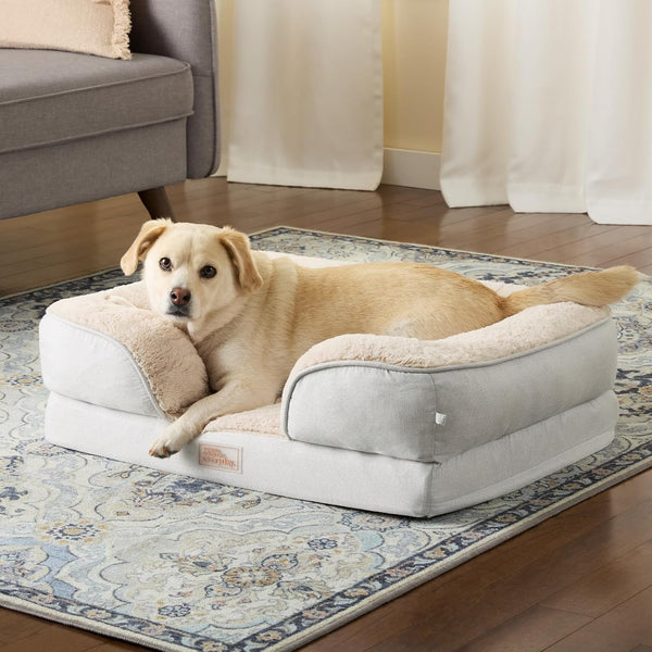Town & Country Everyday Cuddletown Comfy Solid Bolster Sofa Pet Bed, Supportive & Calming Egg Crate Foam, Non-Slip Bottom, Machine Washable Cover, Grey, Medium 28"X23"X8"4