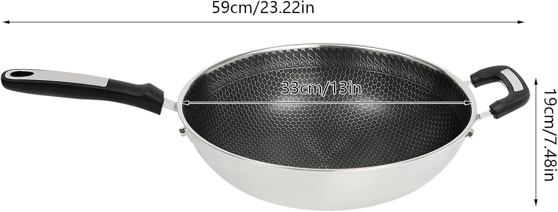 stainless-steel-wok-pan-stir-fry-wok-non-stick-frying-pan-honeycomb-skillet-with-handle-lid-for-gas-stove-induction-cooker-ceramic-stove-silver-black-13in-with-steamer-basket