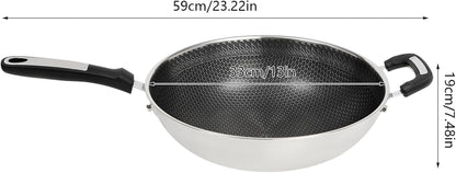Stainless Steel Wok Pan Stir-Fry Wok Non Stick Frying Pan Honeycomb Skillet with Handle Lid for Gas Stove, Induction Cooker Ceramic Stove, Silver Black (13In-With Steamer Basket)4