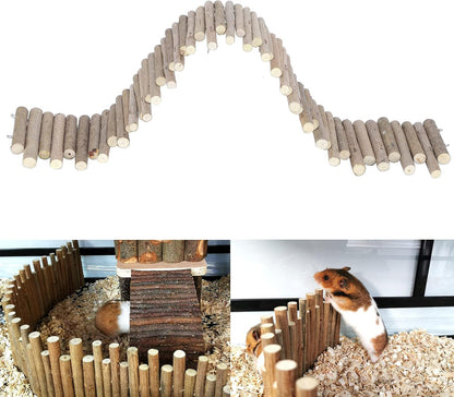 Flexible Hamster Wooden Bridge, 11.8In Fence for Cage Accessories | Rat Wood Sticks Ladder for Platforms Decor Stuff Hides4