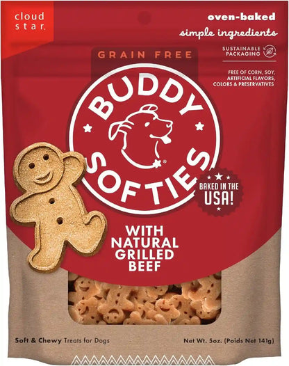 Buddy Biscuits Softies 5 Oz Pouch, Grain-Free Soft & Chewy, Natural Grilled Beef Flavor Dog Treats, Oven Baked in the USA1