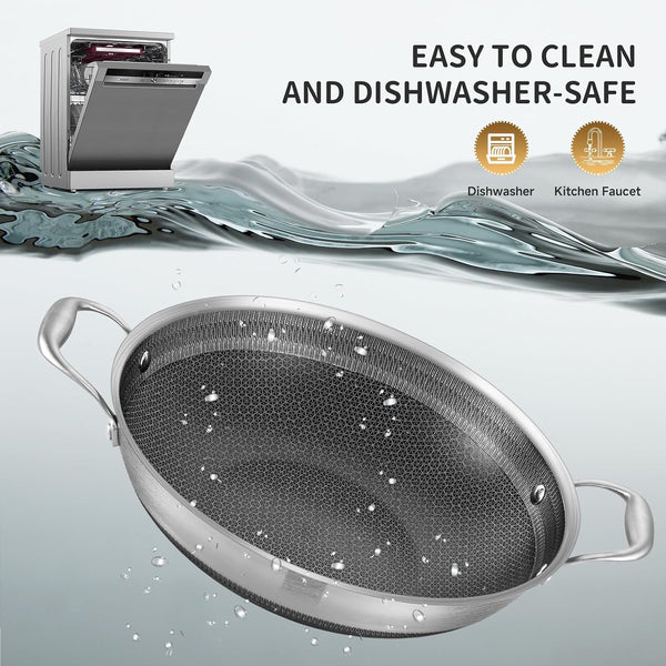 Hybird Nonstick Wok Pan with Lid | 13-Inch | Rivented Handle | Non Toxic | Tri-Ply Stainless Steel | Ceramic Coating | Stir Fry Pan | Induction Compatible | Dishwasher & Oven Safe6