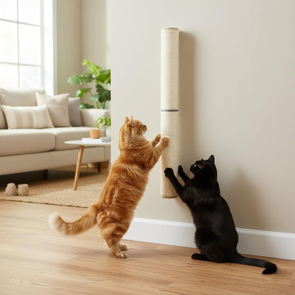 Powerking Wall Mounted Cat Scratcher, 24" Vertical Sisal Scratching Post for Indoor Cats, Space-Saving Wall Cat Furniture with Natural Jute Rope & Rotatable Design7