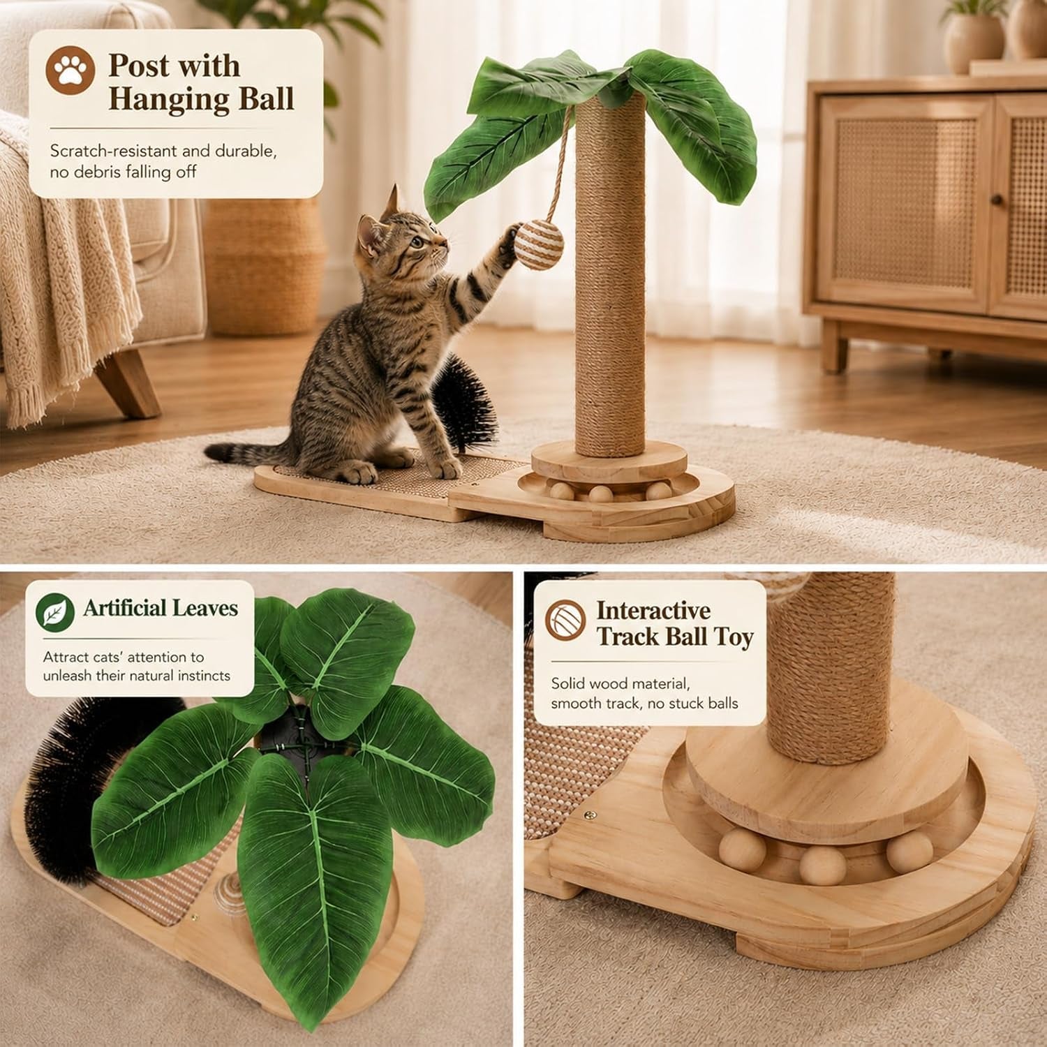 16-5-tall-sisal-cat-scratching-post-with-self-groomer-interactive-sisal-hanging-ball-fun-wooden-rolling-balls-for-small-cats-to-play-indoors-natural-sisal-cat-scratch-posts