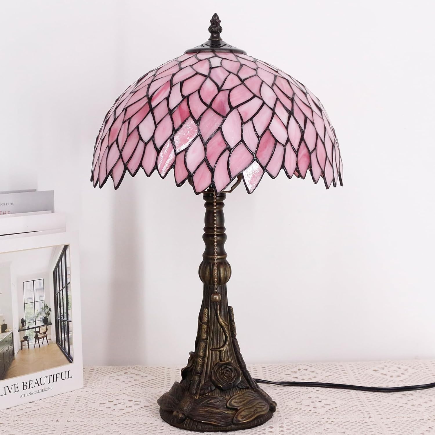 table-lamp-base-replacement-onlye-w-6-h-19-inch-fit-for-8-10-12-inch-tiffany-style-stained-glass-lampshade-dark-bronze-finish-resin-push-switch-on-cord