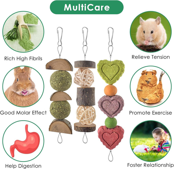 KATUMO Rabbit Chew Toys, Bunny Treats Chew Toys for Small Animals | Strung Hanging Toys for Teeth, Natural Apple Wood Sweet Bamboo Grass Timothy Sticks for Guinea Pig, Hamster, Chinchilla5