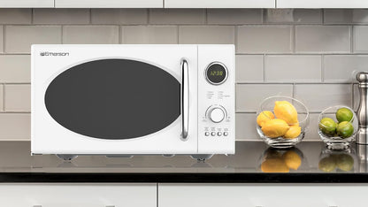MWRG0901W 0.9 Cu. Ft. Retro Microwave with 1,000W Grill Function, 800W Cooking Power, LED Display, 5 Power Levels, 8 Auto Menus, Glass Turntable, Child Lock, White Countertop Design9