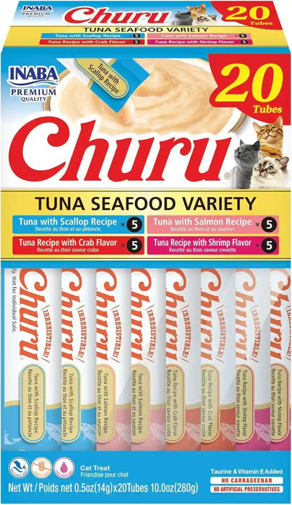 INABA Churu Cat Treats, Lickable, Squeezable Creamy Purée Cat Treat with Green Tea Extract & Taurine, 0.5 Ounces Each Tube, 40 Tubes, Tuna Variety Box22