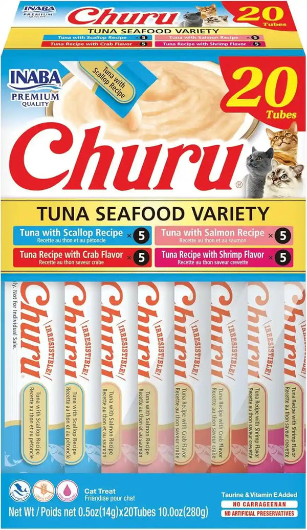 INABA Churu Cat Treats, Lickable, Squeezable Creamy Purée Cat Treat with Green Tea Extract & Taurine, 0.5 Ounces Each Tube, 40 Tubes, Tuna Variety Box22