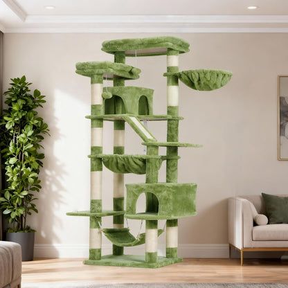 Heybly Cat Tree, 71-Inch-Tall Tower for Indoor Cats with 2 Perches HCT034W | Large Cat Furniture with 2 Big Condos, 2 Hammocks, Basket, Scratching Pad, Multi-Level Cat Condo, Light Gray16