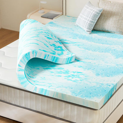 Memory Foam Mattress Topper, Full Size, 3 Inch Cooling Pad | Cooling Gel Infused, Ventilated, Breathable Toppers Pad, RV, Camper, Sofa Bed Use, Blue1