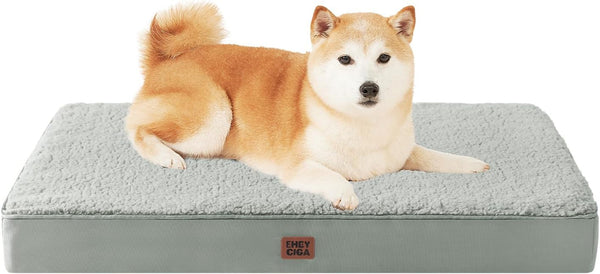EHEYCIGA Orthopedic Dog Bed Large with Removable Washable Cover,Grey,41X27 | Egg Crate Foam Support,Durable Oxford Fabric,Non-Slip Bottom,Machine Washable,Soft Waterproof Plush Pet Bed Mat for Crate21