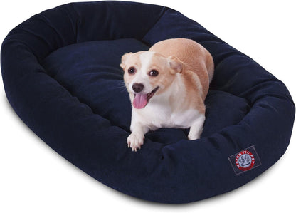 Majestic Pet 40 Inch Micro Velvet Calming Dog Bed Washable – Cozy Soft round Dog Bed with Spine for Head Support - Fluffy Donut Dog Bed 40X29X9 (Inch) – round Pet Bed Large – Pearl48