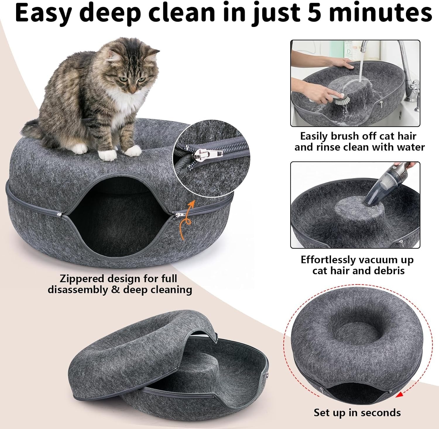 cat-tunnel-bed-for-heavy-big-cats-up-to-45-lbs-24-donut-cat-bed-for-multi-cat-home-premium-detachable-zipper-felt-anti-scratch-cat-cave-bed-roomy-non-collapsing-cat-hideaway-peekaboo-toy