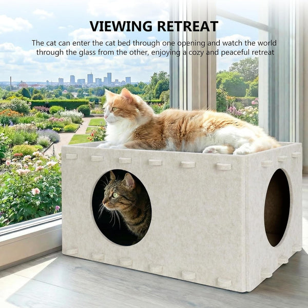 Cat House for Indoor Cats, Scratch Resistance Cat Cave Bed, Felt Peekaboo Cat Hideaway for Large & Multiple Cats up to 22Lbs, Cream3