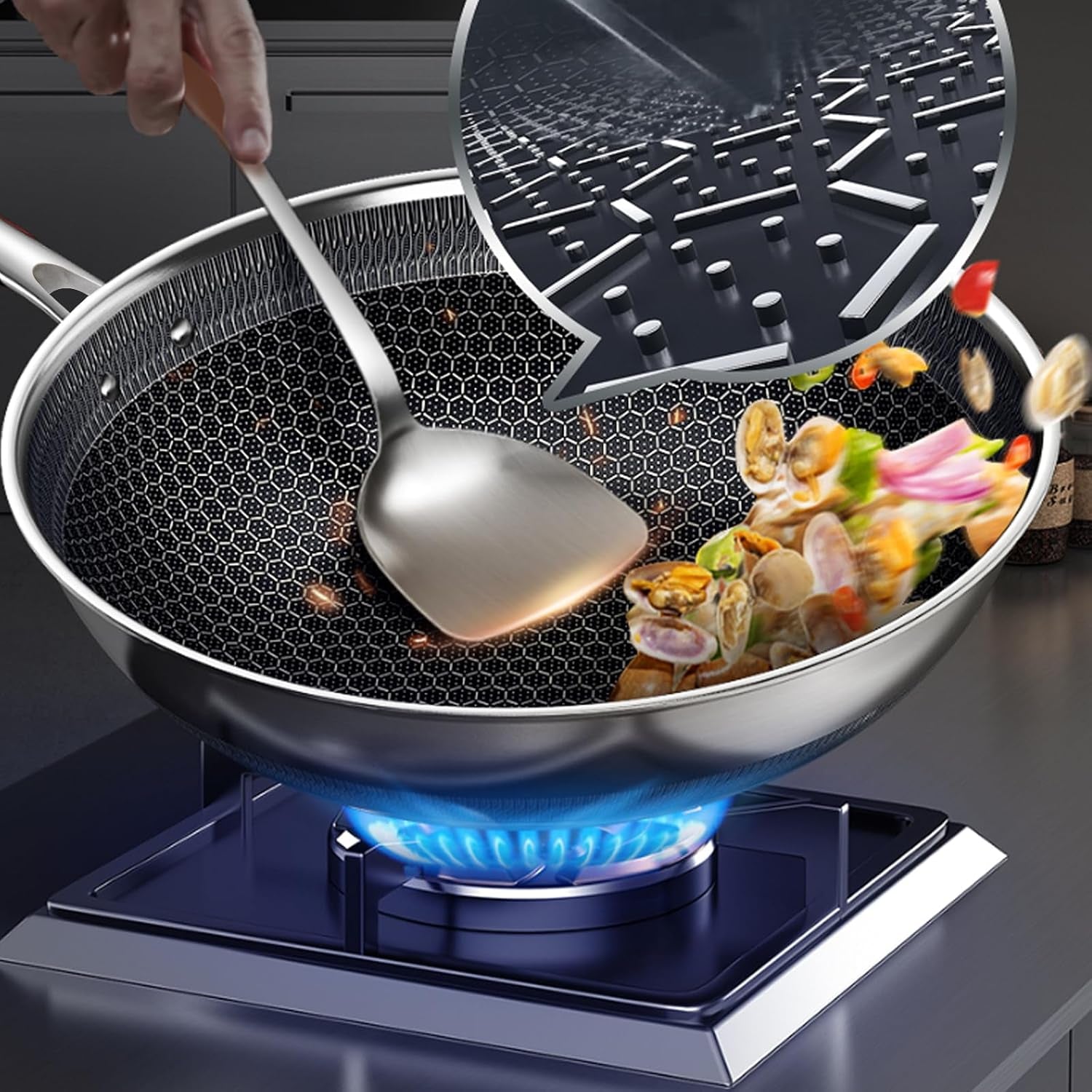 14-honeycomb-non-stick-wok-pan-stainless-steel-stir-fry-wok-with-lid-skillet-with-stay-cool-handle-pfoa-free-suitable-for-induction-ceramic-electric-and-gas-cooktops-sliver-14-inches