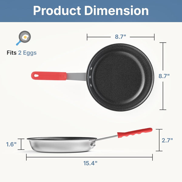 8 Inch Nonstick Frying Pan, Heavy-Gauge Aluminum Skillet with Ceramic Nonstick Coating, Stainless Steel Base & Handle, Omelet Pan for Induction, Electric, Gas, PFAS Free, Oven Safe, Red Handle6