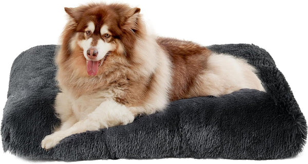 EHEYCIGA Fluffy Dog Crate Bed for Extra Large Dogs, Plush Faux Fur Pad, Calming anti Anxiety XL Bed for Crate, Washable Soft Warm Dog Mat with Non-Slip Bottom, Grey25