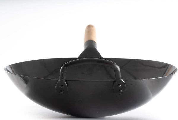 Black13 Pre-Seasoned Hand Hammered Carbon Steel Pow Wok with Wooden and Steel Helper Handle (13 Inch, round Bottom)4