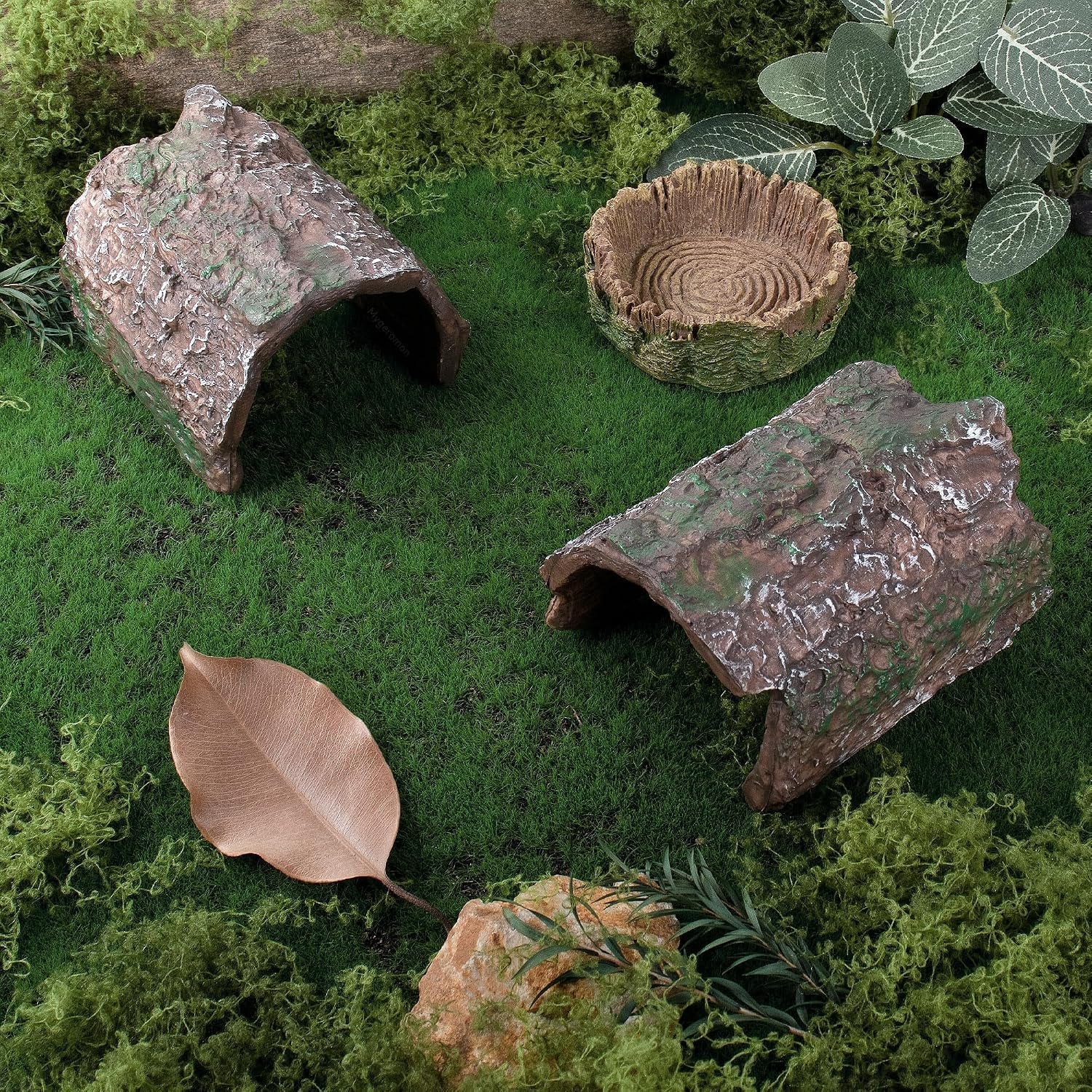 mygeromon-reptile-hides-leopard-gecko-hideout-resin-caves-tank-accessories-2-pcs