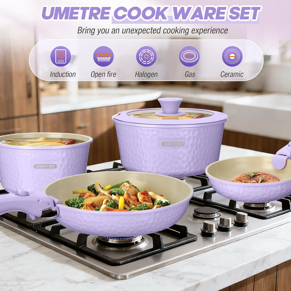 Pots and Pans Set, Ceramic Nonstick Cookware Set Detachable Handle, Induction Kitchen Cookware Sets with Removable Handle, Non Stick RV Cookware Set, Dishwasher ＆ Oven Safe7