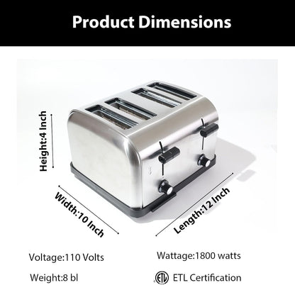 1800W Commercial Grade Toaster 4 Slice Wide Slot Industrial Toasters Stainless Steel for Restaurant 120 Volt7