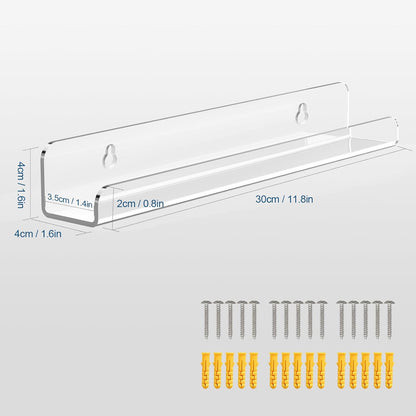 Vinyl Record Shelf Wall Mount, 6 Pack 12 Inch Clear Acrylic Album Record Holder Display, Kids Bookshelf, Floating Wall Shelves for Bathroom, Bedroom, Living Room, Kitchen (Clear-6Pcs)3