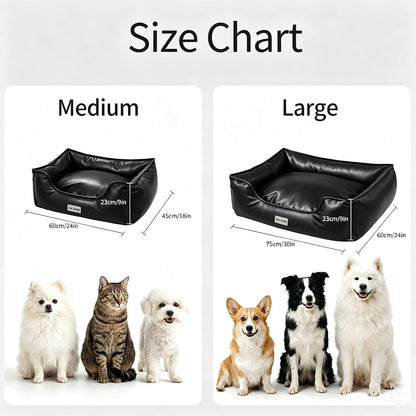 Marchul Faux Leather Dog Bed, Waterproof Cat Sofa Bed with Non-Slip Bottom | Leather Dog Bed, Washable Pet Couch for Small and Medium Dogs & Cats, 29.5 X 23.6In Black5