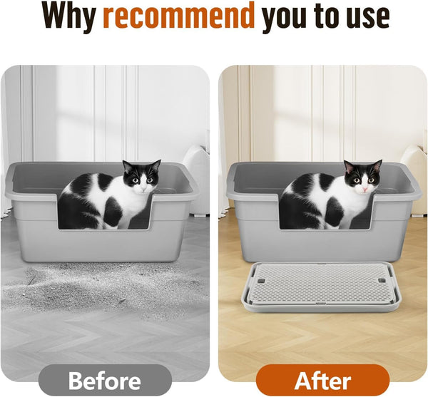 Large Cat Litter Box Step Mat, 16.5"X11.2" Cat Ramp Stairs, Cat Litter Catcher for Self-Cleaning Litter Box, Cats Pedal Step Stool Ideal for Kitten & Older Cats (Light Grey)6