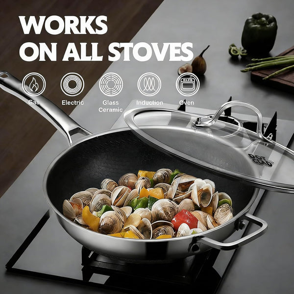 Hybrid Nonstick Stainless Steel Wok Pan 12 Inch with Lid – Snowclad Technology, Induction Compatible, PFOA Free, Dishwasher Safe, Ideal for Stir-Fry – Comes with Lid7