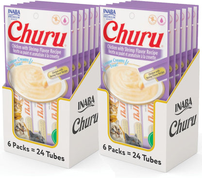 INABA Churu Cat Treats, Grain-Free, Lickable, Squeezable Creamy Purée Cat Treat/Topper with Vitamin E & Taurine, 0.5 Ounces Each Tube, 4 Tubes, Tuna with Salmon Recipe23