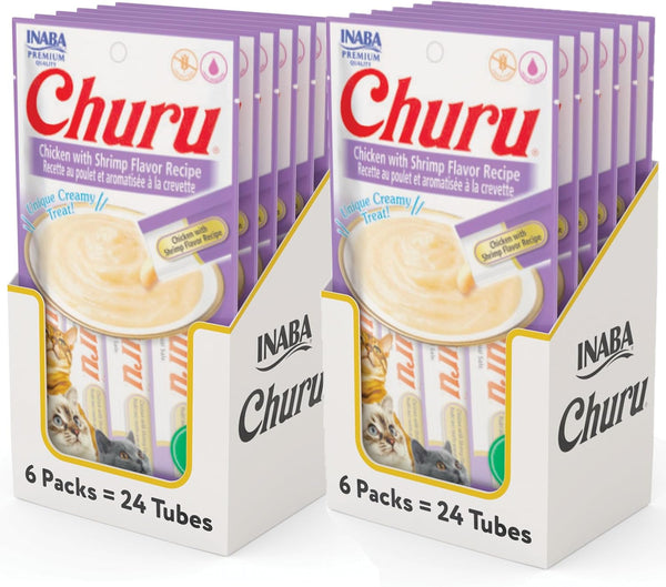 INABA Churu Cat Treats, Grain-Free, Lickable, Squeezable Creamy Purée Cat Treat/Topper with Vitamin E & Taurine, 0.5 Ounces Each Tube, 4 Tubes, Tuna with Salmon Recipe23