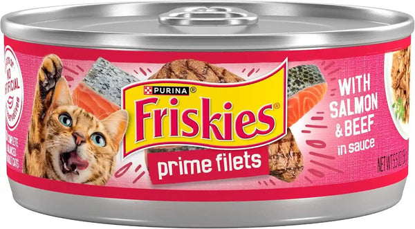 Purina Friskies Prime Filets with Salmon and Beef in Sauce High Protein Wet Cat Food - (Pack of 24) 5.5 Oz. Cans1