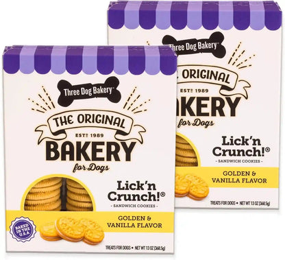 Three Dog Bakery Lick'N Crunch! Dog Treats - 13 Oz | Golden Vanilla & Peanut Butter Sandwich Cookies - Crunchy Treats with Peanut Butter Creme11