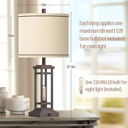27.5 Tall Farmhouse Table Lamps with USB C + USB a Charge Ports, Rustic Living Room Lamps Set of 2, Black Industrial End Table Lamp for Bedroom Living Room Nightstand (Oil-Rubbed Bronze)6