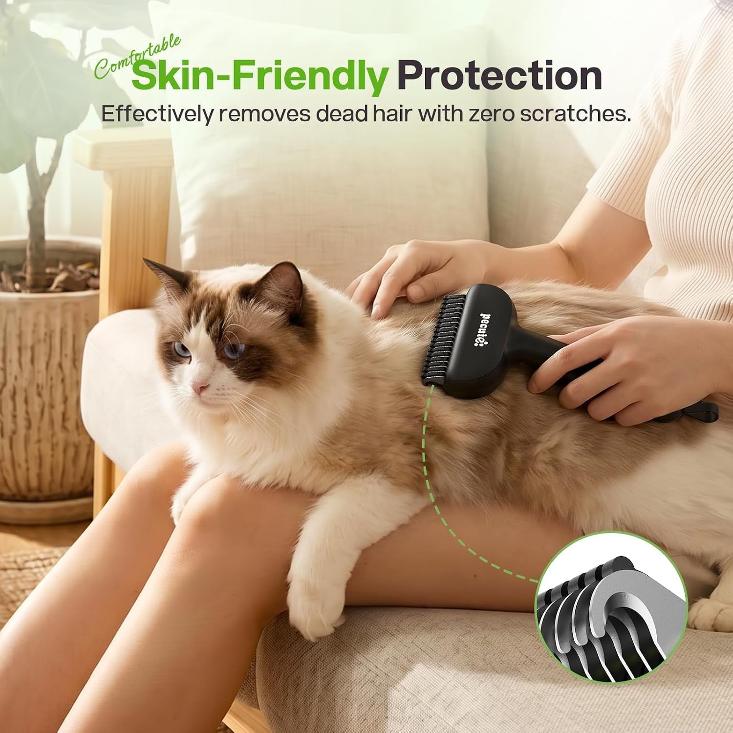 pecute-self-cleaning-undercoat-rake-for-dogs-cats-with-thick-double-coats-1-click-clean-304ss-18-rounded-teeth-for-seasonal-heavy-shedding-matting-gentle-on-pets-ideal-for-long-dense-coats