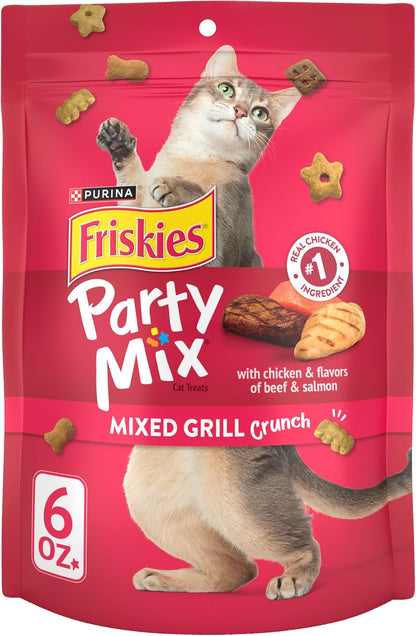 Purina Friskies Cat Treats, Party Mix Mixed Grill Crunch - (Pack of 6) 6 Oz. Pouches1