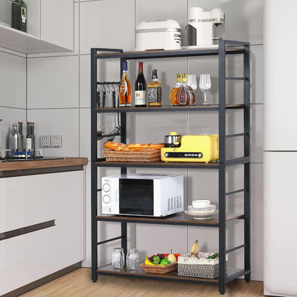 5-Tiers Bakers Rack,Microwave Oven Stand with Shelves,5 Tier Utility Storage Shelf with 5 Hooks,Multifunctional Shelf for Kitchen,Bathroom,Livingroom,Storehouse...7