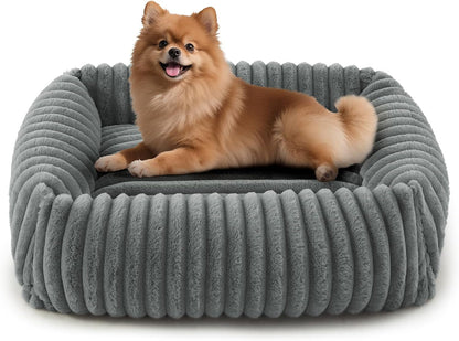 FURTIME Dog Bed for Small Dogs, Cat Beds for Indoor Cats Washable, Orthopedic Rectangle Soft Calming Puppy Bed with Removable Cover, Durable Pet Cuddler with Anti-Slip Bottom, Grey, S (20"X19"X6")11