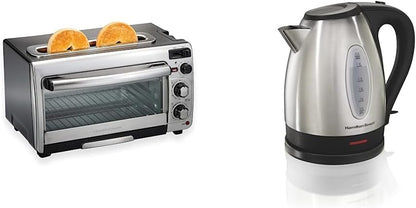 2-In-1 Countertop Oven and Long Slot Toaster, Stainless Steel & Electric Tea Kettle, Water Boiler & Heater, 1.7 Liter, Cordless Serving, 1500 Watts for Fast Boiling, Stainless Steel1