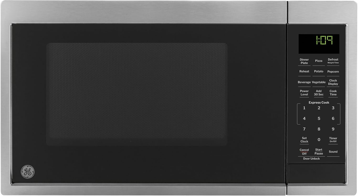 ge-countertop-microwave-oven-compact-0-9-cubic-ft-900-watt-capacity-7-auto-cooking-settings-child-lock-technology-kitchen-essentials-for-the-countertop-dorm-room-or-apartment-stainless-steel-7-convenience-cook-settings-one-touch-controls-child-lock-technology-glass-turntable-for-kitchen-dorm-office-apartment