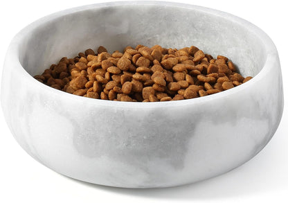 White Marble Dog Bowls, Non-Slip Dog Food Water Bowl Small, Heavy Duty Pet Bowl for Cats and Medium Dogs, Weighted African Natural Marble, Holds 4 Cups(5Lbs)13