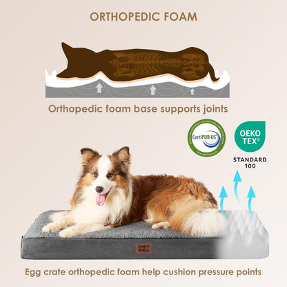 EHEYCIGA Orthopedic Dog Bed Large with Removable Washable Cover,Grey,41X27 | Egg Crate Foam Support,Durable Oxford Fabric,Non-Slip Bottom,Machine Washable,Soft Waterproof Plush Pet Bed Mat for Crate2