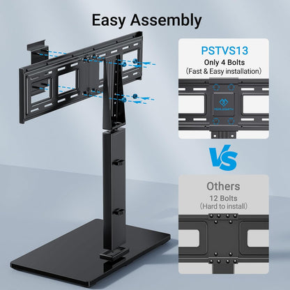 Universal TV Stand Legs for 37-78 Inch Tvs to 99Lbs with Mount | -/+30° Swivel, 9 Height Adjustable, Tempered Glass Base, Max VESA 600X400Mm, Livingroom & Bedroom, PSTVS137