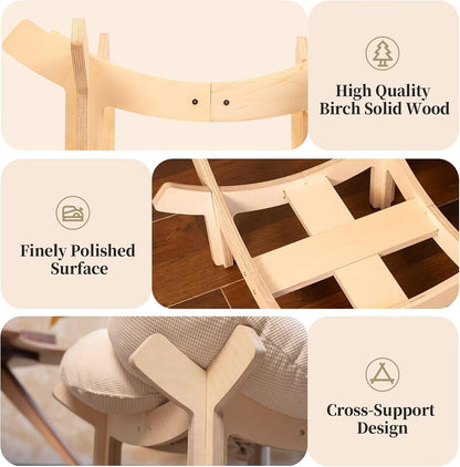 PACHIRA Elevated Cat Bed Wooden, Cat Couch Fluffy, Cat Sofa Flower for Indoor Cats, Raised Cat Bed with Washable Fluffy Cushion and Birch Wood, Cat Chair for Kitty and Puppy, Cat Furniture (White)6