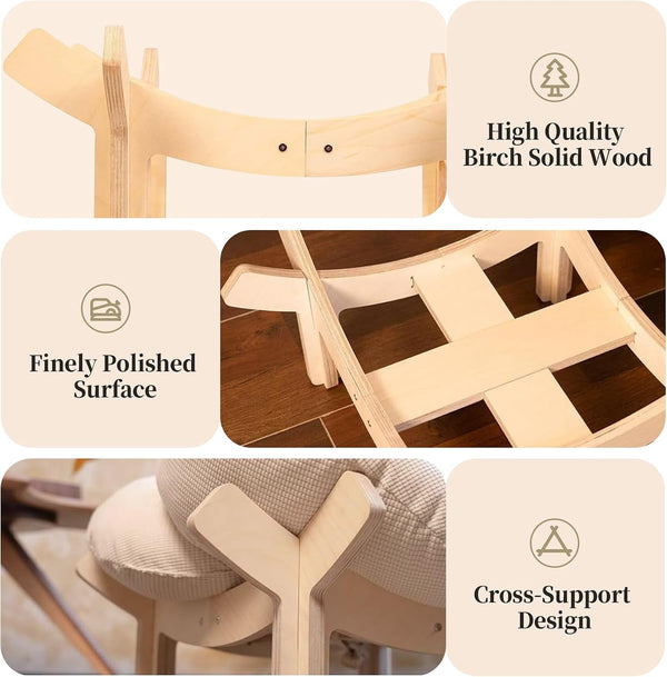 PACHIRA Elevated Cat Bed Wooden, Cat Couch Fluffy, Cat Sofa Flower for Indoor Cats, Raised Cat Bed with Washable Fluffy Cushion and Birch Wood, Cat Chair for Kitty and Puppy, Cat Furniture (White)6