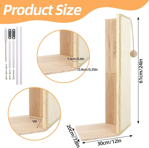 24" Tall Couch Corner Cat Scratcher, Sisal Scratching Pad with Toy Ball, Furniture Protector for Sofa, Easy Assembly Stylish Modern Cat Scratching Post2