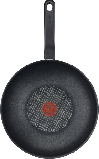 Tefal D52619 Resist Wok Pan | Safe Titanium Non-Stick Coating | Thermal Signal Temperature Indicator | Not Suitable for Induction Cookers | Easy Cleaning | Flame Protect Technology | Black | 28 Cm /7