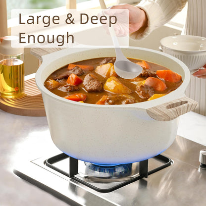 Kitchen Cookware Sets Pots and Pans Set Non Stick 21 Pcs | Granite Induction Cookware with Steamer Basket Nonstick Cooking Pot and Pan Set 4-Cup Egg Pan Set PFOS PFOA Free Cream White3